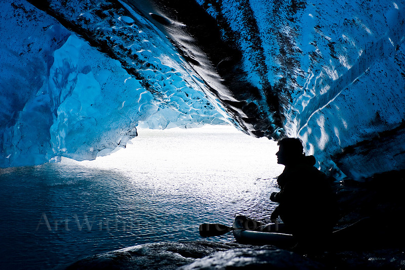 Paddling under a glacier